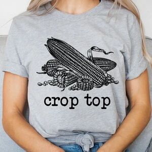 Light Gray “Crop Top” with Black Corncob Graphic
